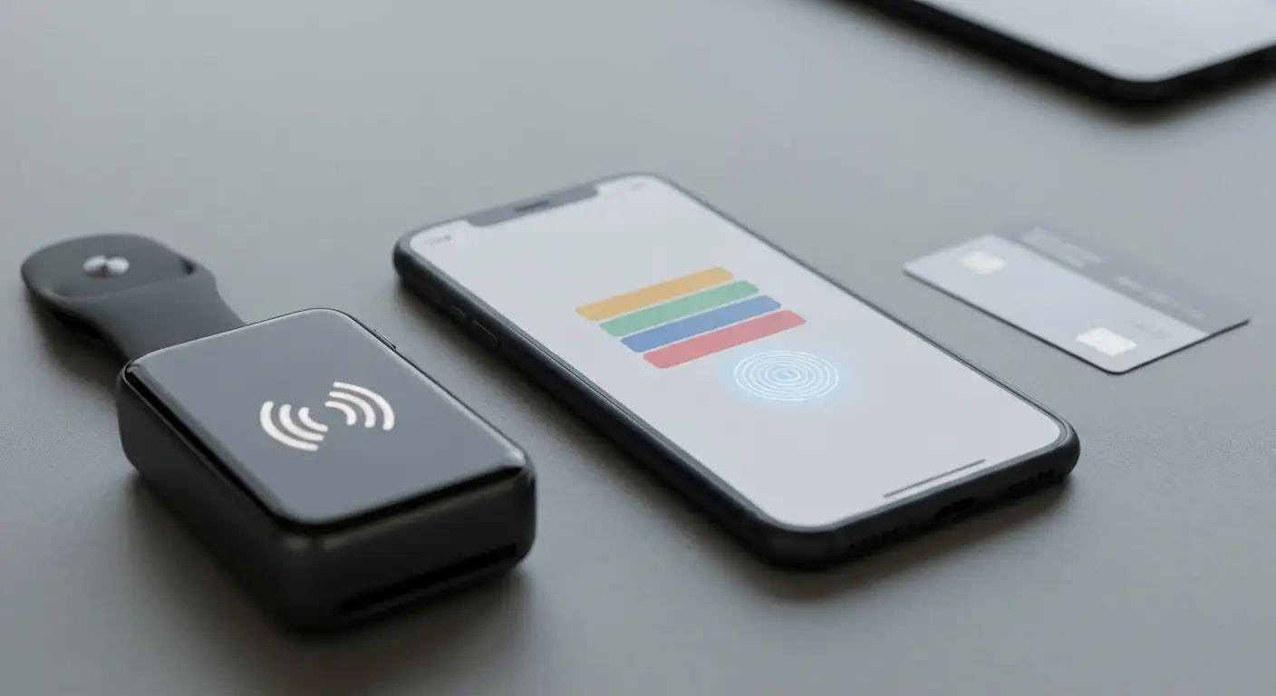 iPhone i Apple Watch przy terminalu płatniczym podczas konfiguracji płatności zbliżeniowej