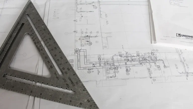 Rzut projektu ogrodu z zaznaczonym tarasem, ścieżkami i roślinami
