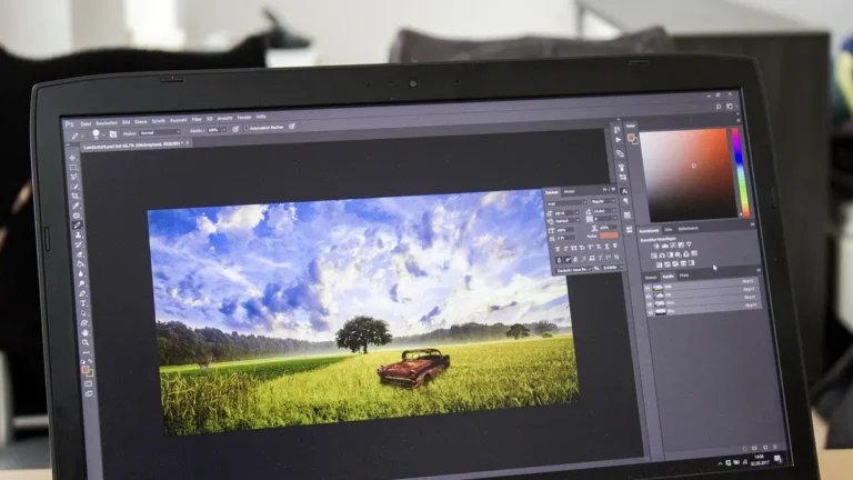 Laptop z otwartym dokumentem tekstowym i klawiaturą na biurku